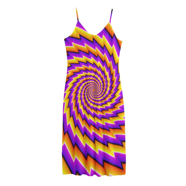 Yellow Twisted Moving Optical Illusion Jersey Midi Cami Dress