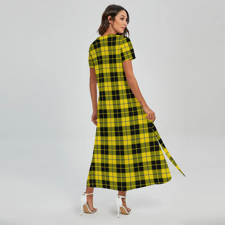 Yellow Black And Blue Tartan Print Short Sleeve Maxi Dress
