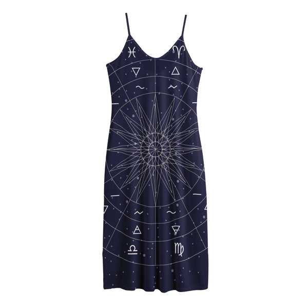 Zodiac Symbols Circle Print Jersey Midi Cami Dress