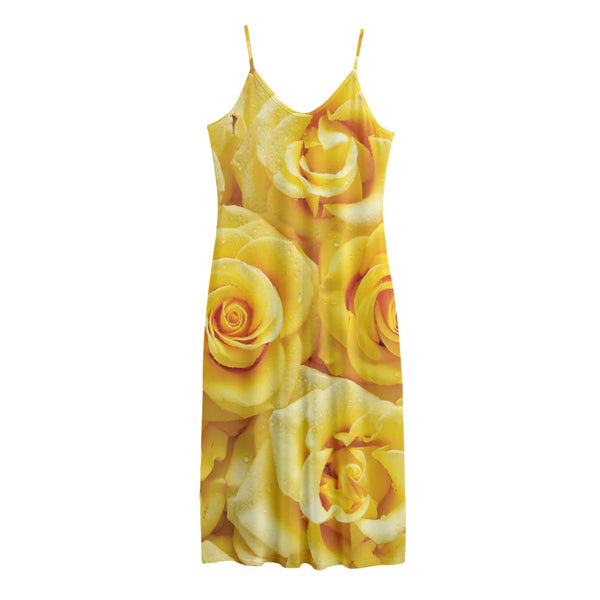 Yellow Rose Print Jersey Midi Cami Dress