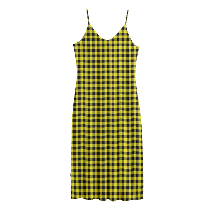 Yellow And Black Check Pattern Print Jersey Midi Cami Dress