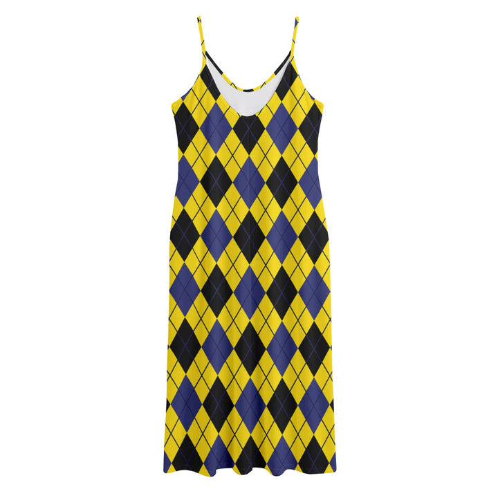 Yellow Blue And Black Argyle Print Jersey Midi Cami Dress