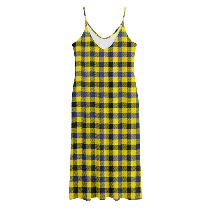 Yellow Black And Navy Plaid Print Jersey Midi Cami Dress