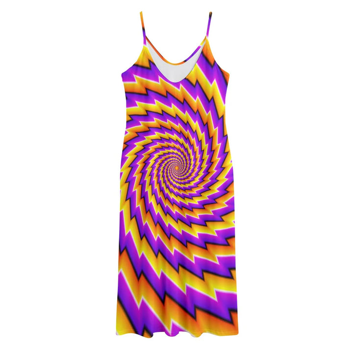 Yellow Twisted Moving Optical Illusion Jersey Midi Cami Dress
