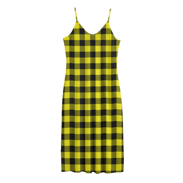 Yellow Buffalo Plaid Print Jersey Midi Cami Dress