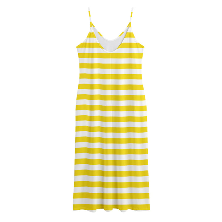 Yellow And White Striped Pattern Print Jersey Midi Cami Dress