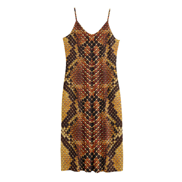 Yellow And Brown Snakeskin Print Jersey Midi Cami Dress