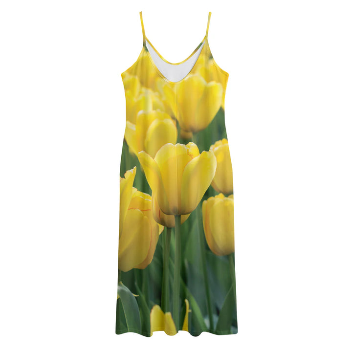 Yellow Tulip Print Jersey Midi Cami Dress