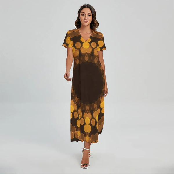 Yellow Spot Kaleidoscope Print Short Sleeve Maxi Dress