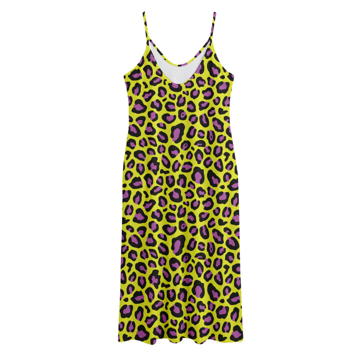 Yellow And Purple Leopard Pattern Print Jersey Midi Cami Dress