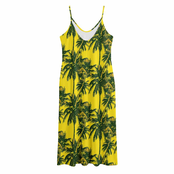 Yellow Palm Tree Pattern Print Jersey Midi Cami Dress