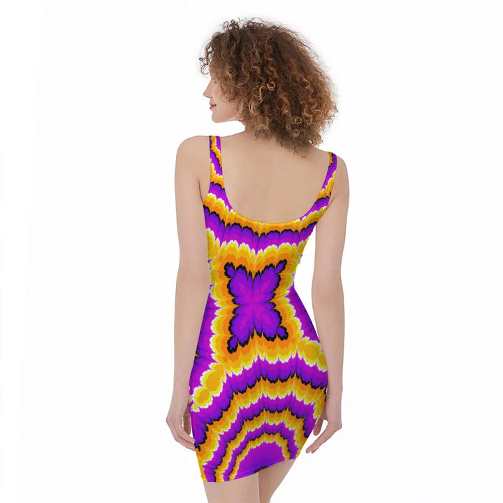 Yellow Explosion Moving Optical Illusion Sleeveless Bodycon Dress
