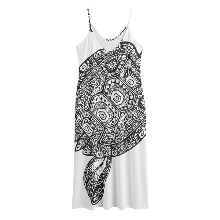 Zentangle Sea Turtle Print Jersey Midi Cami Dress