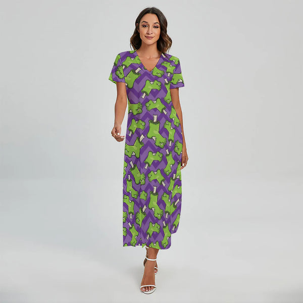 Zombie Foot Pattern Print Short Sleeve Maxi Dress