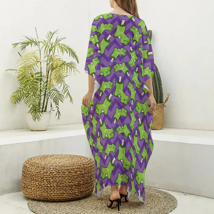 Zombie Foot Pattern Print Silk V-Neck Kaftan Dress