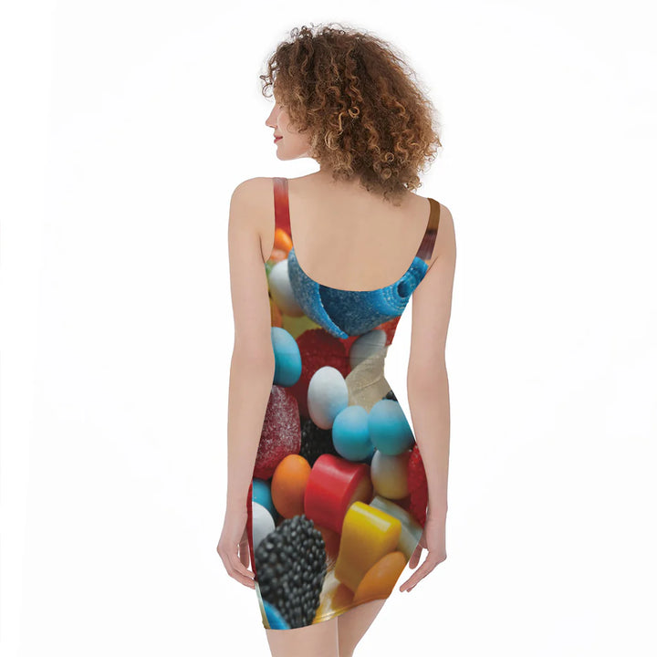 Yummy Gummy Print Sleeveless Bodycon Dress