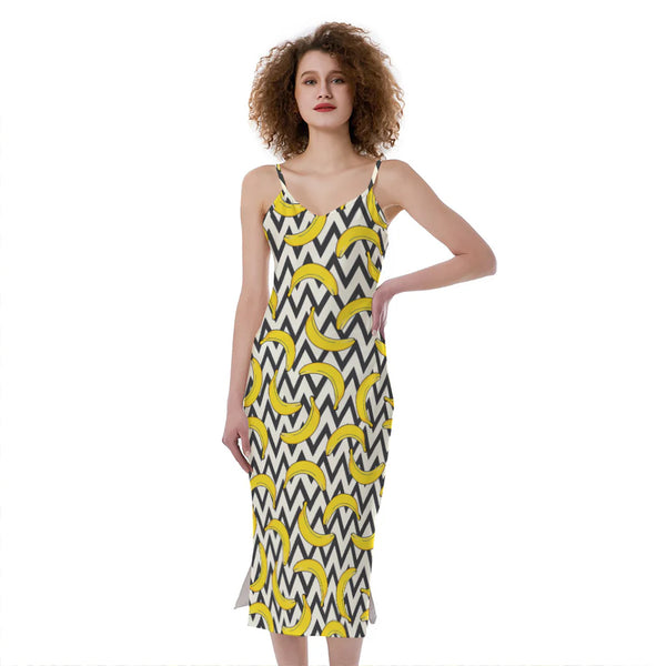 Zigzag Banana Pattern Print Slim Fit Midi Cami Dress