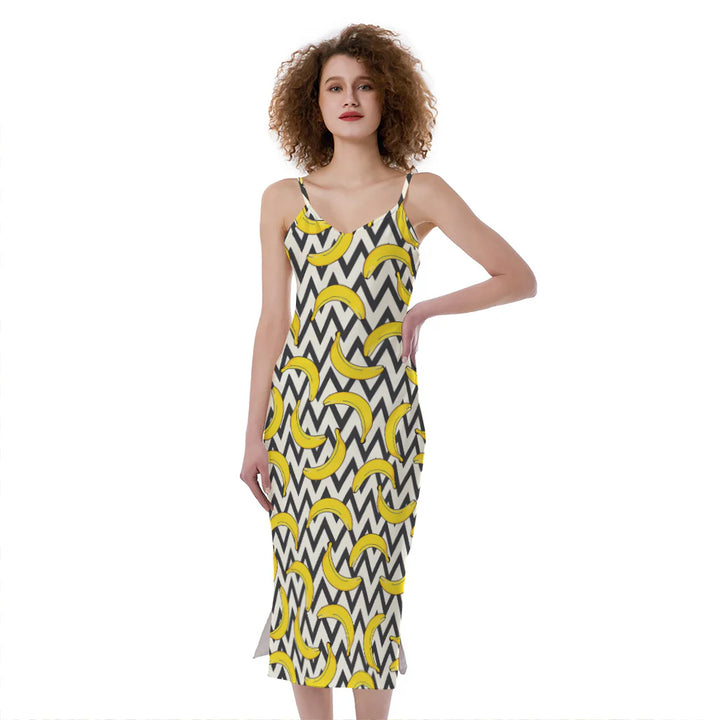 Zigzag Banana Pattern Print Slim Fit Midi Cami Dress