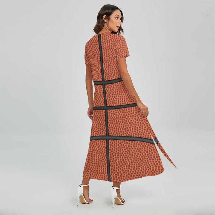 Basketball Ball Print Short Sleeve Maxi Dress
