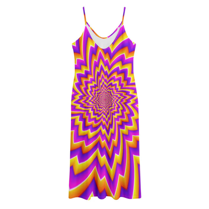Yellow Expansion Moving Optical Illusion Jersey Midi Cami Dress