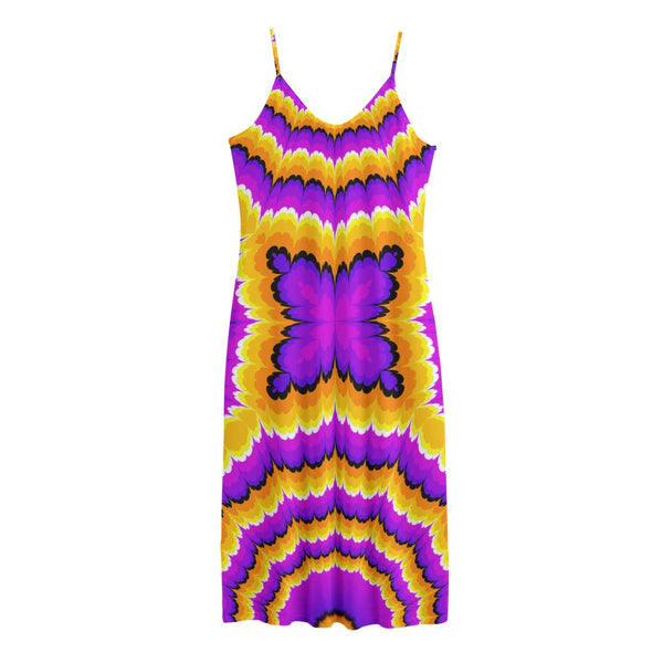 Yellow Explosion Moving Optical Illusion Jersey Midi Cami Dress