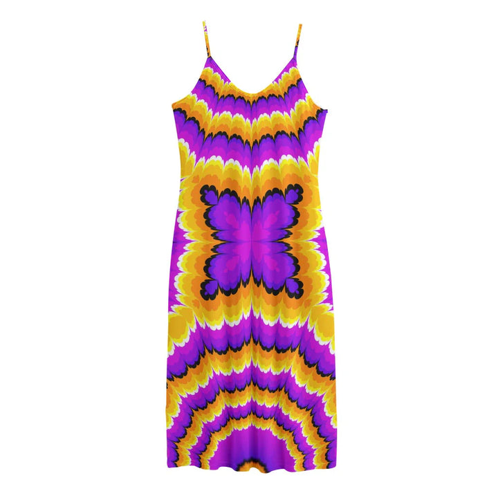 Yellow Explosion Moving Optical Illusion Jersey Midi Cami Dress