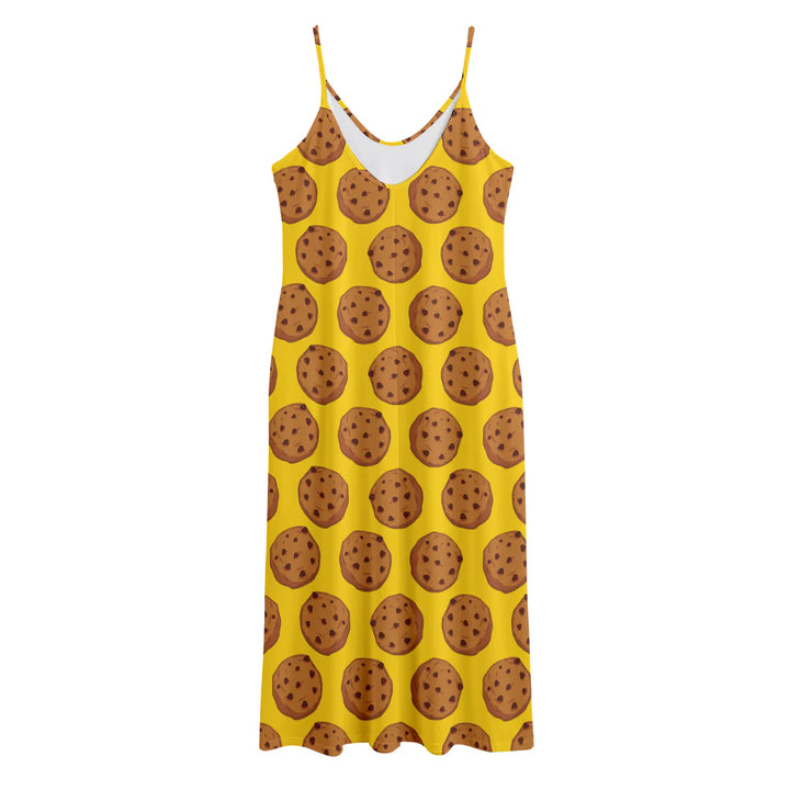 Yellow Cookie Pattern Print Jersey Midi Cami Dress