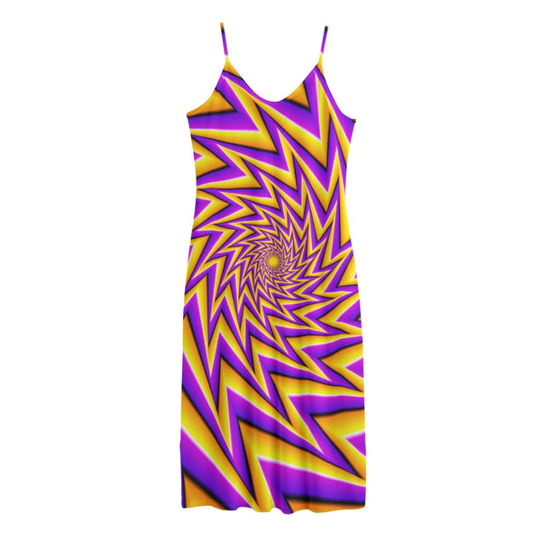 Yellow Big Bang Moving Optical Illusion Jersey Midi Cami Dress