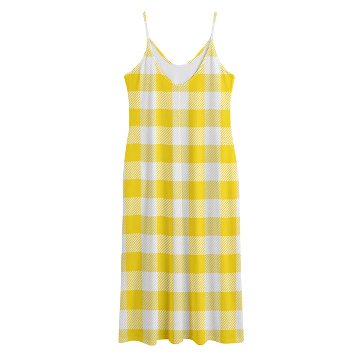 Yellow And White Buffalo Check Print Jersey Midi Cami Dress