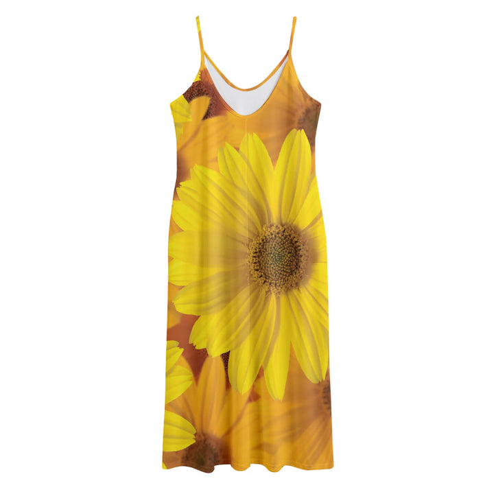 Yellow Daisy Flower Print Jersey Midi Cami Dress