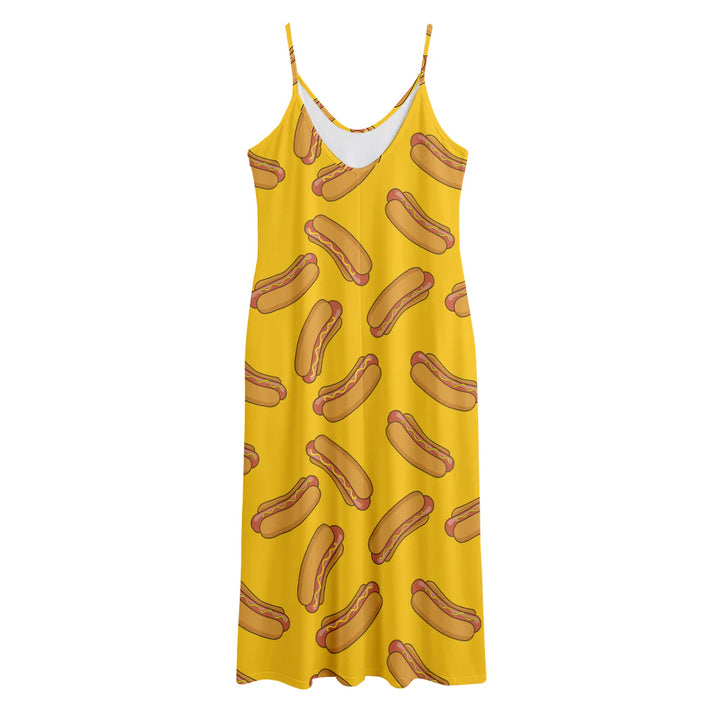 Yellow Hot Dog Pattern Print Jersey Midi Cami Dress