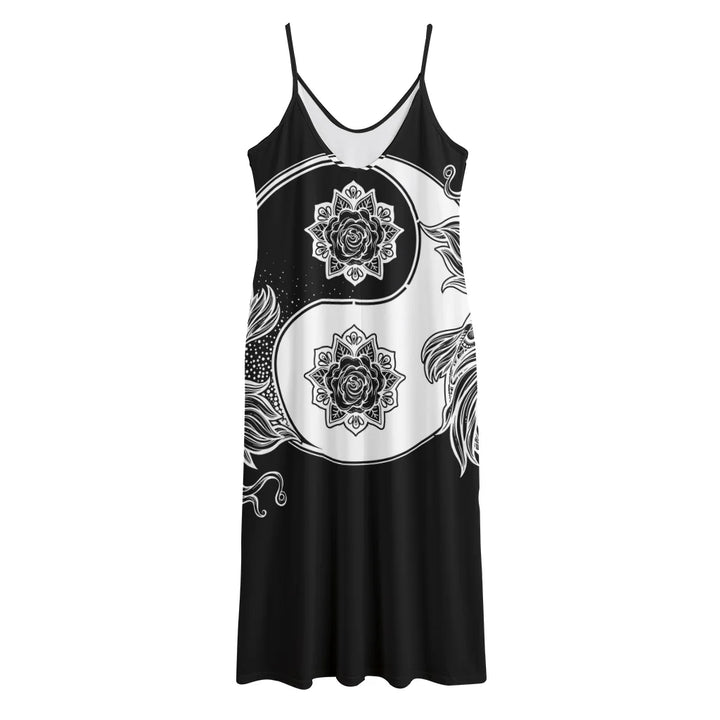 Yin And Yang Koi Carp Fish Print Jersey Midi Cami Dress
