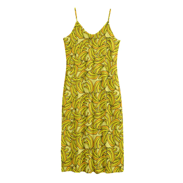 Yellow Geometric Banana Pattern Print Jersey Midi Cami Dress