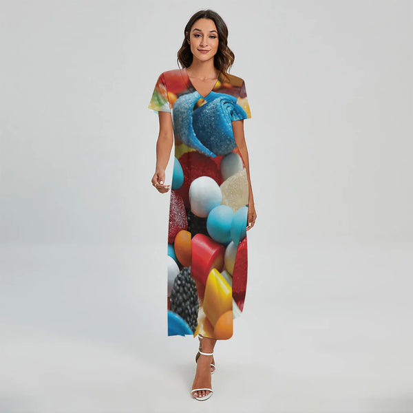 Yummy Gummy Print Short Sleeve Maxi Dress