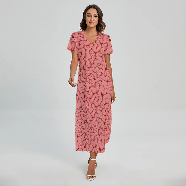 Zombie Brain Print Short Sleeve Maxi Dress