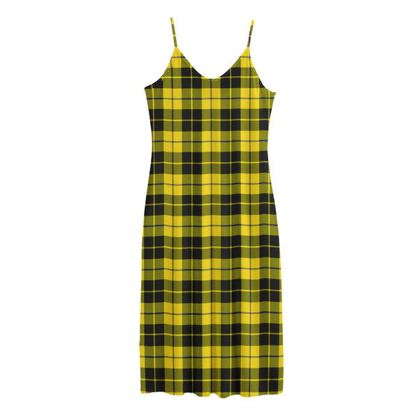 Yellow Black And Blue Tartan Print Jersey Midi Cami Dress