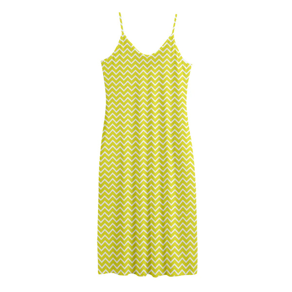 Yellow And White Zigzag Pattern Print Jersey Midi Cami Dress