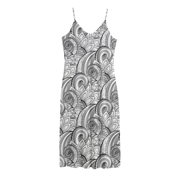 Zentangle Flower Pattern Print Jersey Midi Cami Dress